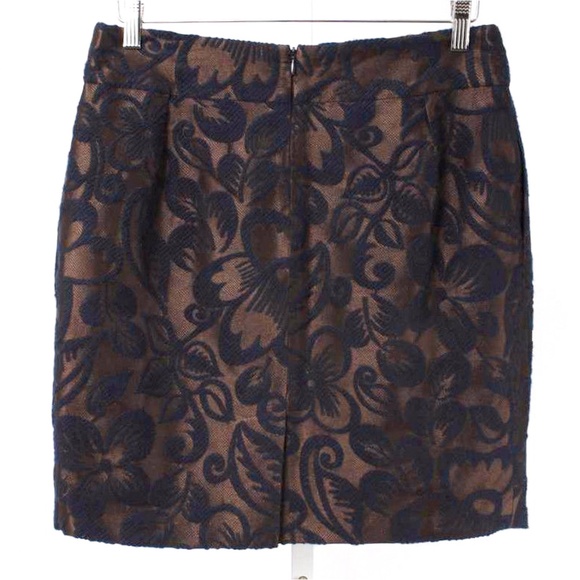 TARA JARMON Bronze & Navy Floral Flocked Pencil Skirt Women's Size 6 - Picture 2 of 4